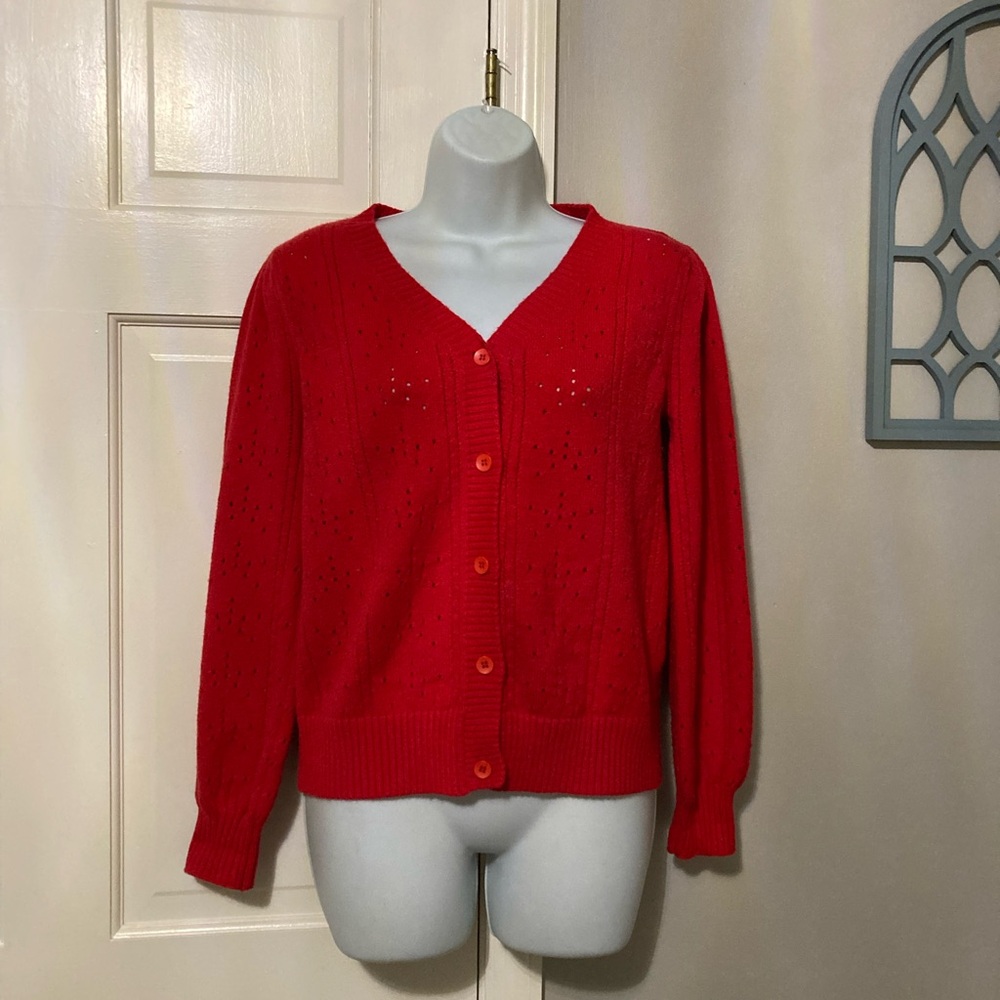 Elegant Red Button-Up Women's Cardigan